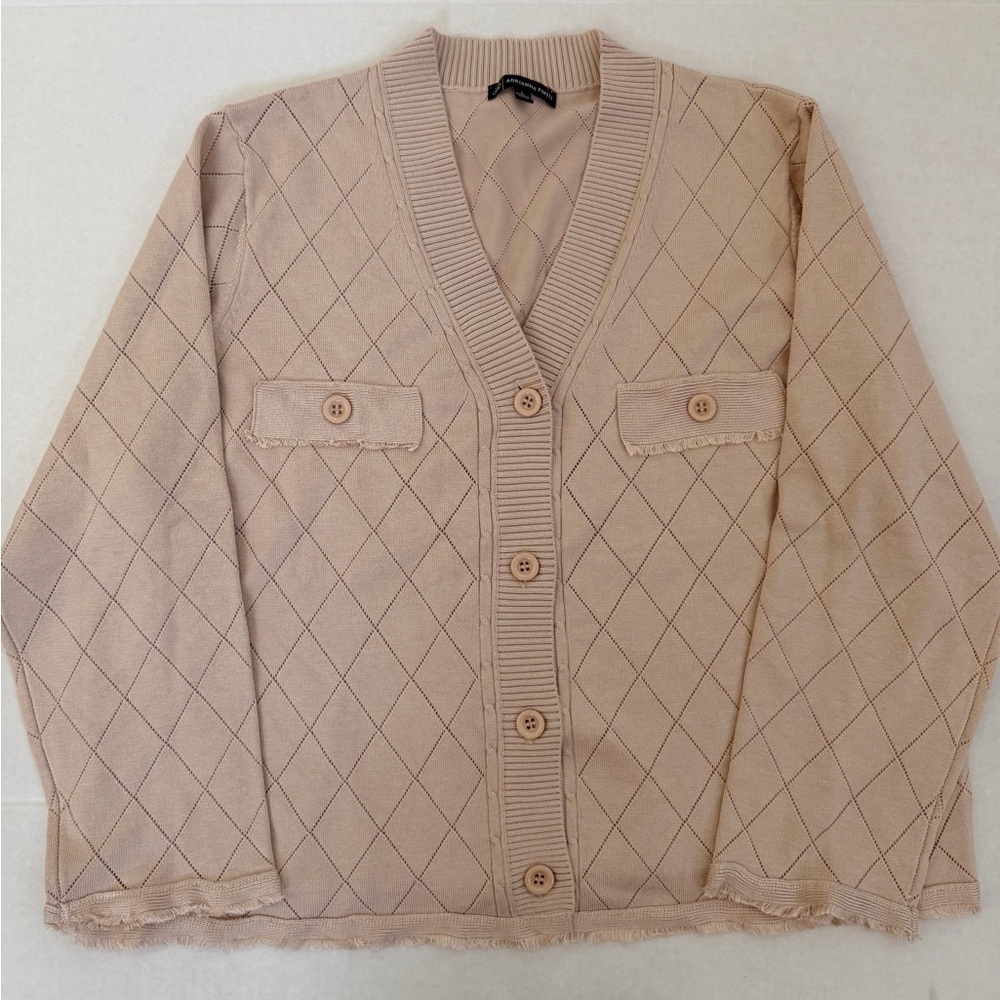 Adrianna Papell Diamond Knit Beige Cardigan